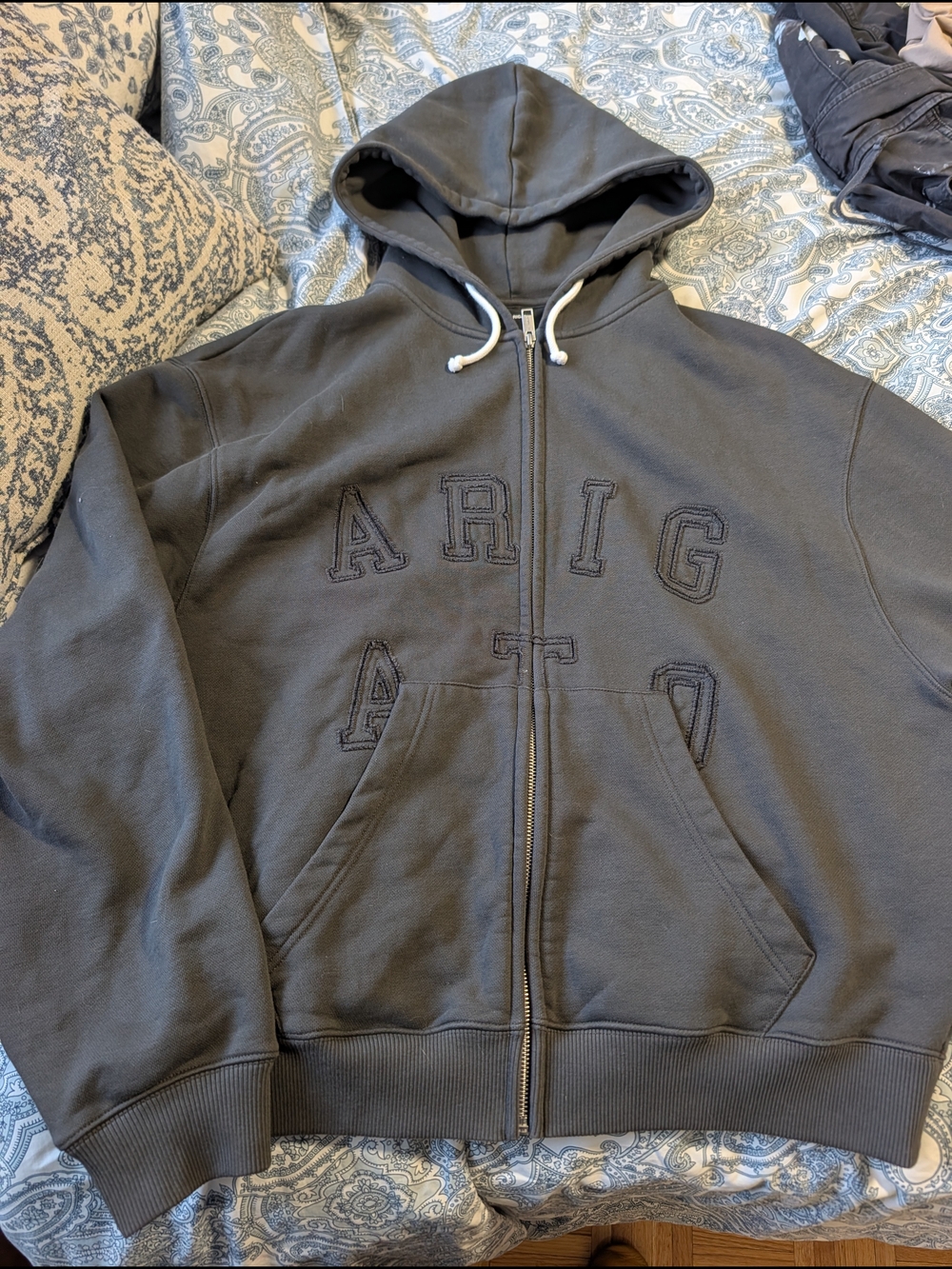 Axel Arigato Charcoal Gray Zip-Up Hoodie Sweatshirt